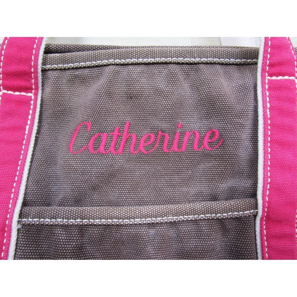 Vintage Y2K Lands End Tote Bag Heavyweight‎ Canvas Brown Pink 